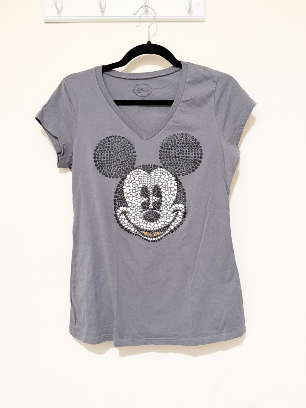 Disney Gray V-Neck Sequin Mickey Tee